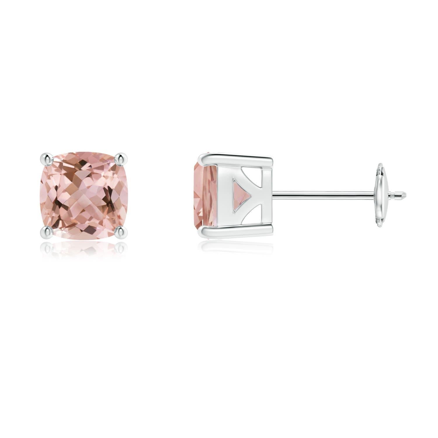 Angara - Boucles d'oreilles en or 14 carats Morganite coussin 1,5 ct, serti panier naturel Pour femmes en vente