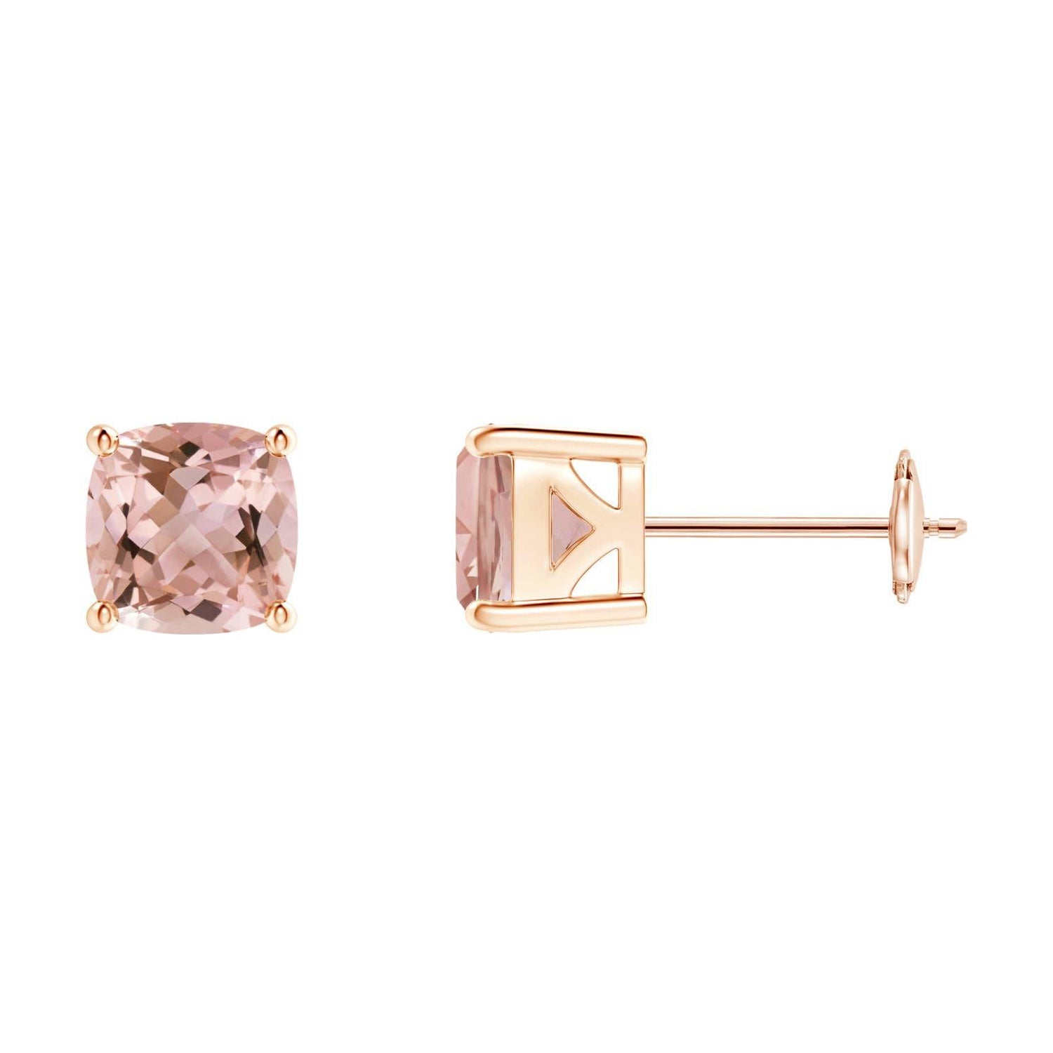 Angara - Boucles d'oreilles en or 14 carats Morganite coussin 1,5 ct, serti panier naturel en vente