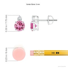 Angara Natural Basket-Set Pink Tourmaline & Diamond Stud Earrings in 14K Gold