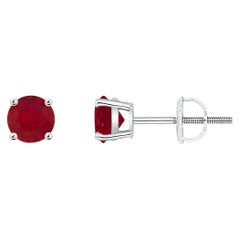 ANGARA Natural Basket-Set Round 0.68ct Ruby Studs in 14K White Gold for Women