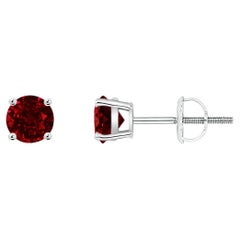 ANGARA Natural Basket-Set Round 0.68ct Ruby Studs in 14K White Gold for Women