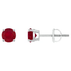 ANGARA Natural Basket-Set Round 0.68ct Ruby Studs in Platinum for Women