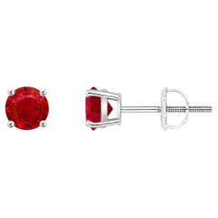 ANGARA Natural Basket-Set Round 0.68ct Ruby Studs in Platinum for Women