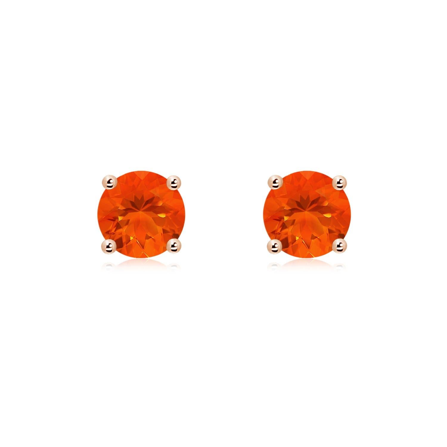 Angara Natural Basket-Set Round 1.1ct Fire Opal Stud in 14K Solid Gold for Women For Sale 1