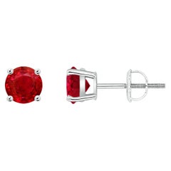 ANGARA Natural Basket-Set Round 1.20ct Ruby Studs in 14K White Gold for Women