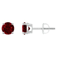ANGARA Natural Basket-Set Round 1.20ct Ruby Studs in 14K White Gold for Women