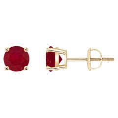 ANGARA Natural Basket-Set Round 1.20ct Ruby Studs in 14K Yellow Gold for Women