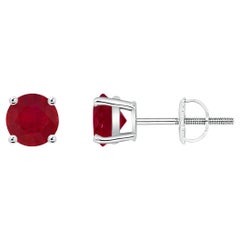 ANGARA Natural Basket-Set Round 1.20ct Ruby Studs in Platinum for Women