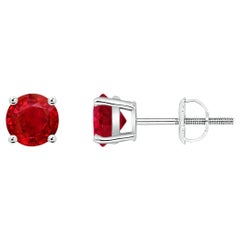 ANGARA Natural Basket-Set Round 1.20ct Ruby Studs in Platinum for Women