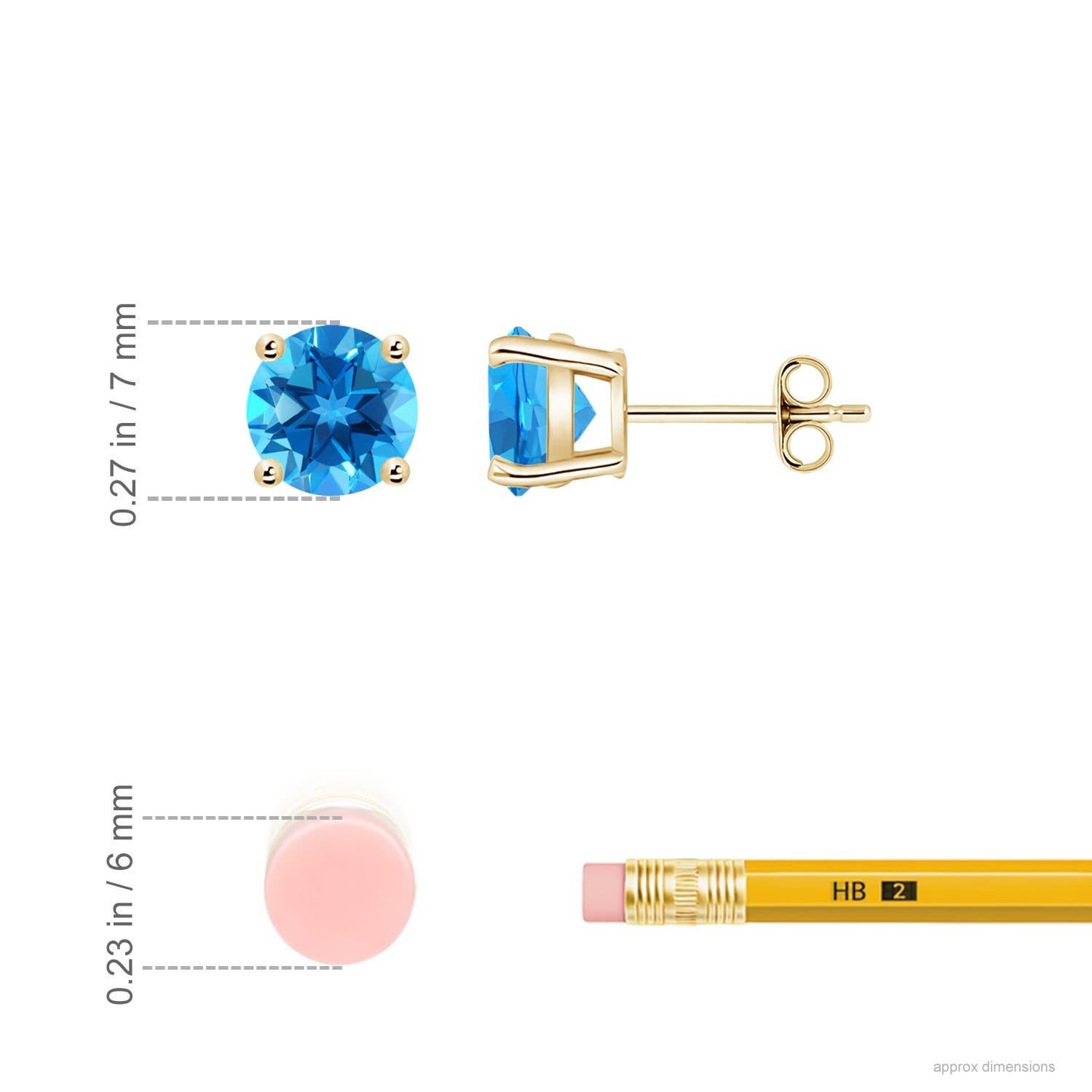 Angara Natural Basket-Set Round 3.1 ct Swiss Blue Topaz Studs in 14K Solid Gold Neuf - En vente à Los Angeles, CA