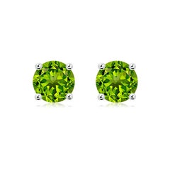 Boucles d'oreilles à clous en or 14 carats serties de péridots ronds de 4 carats - Design moderne