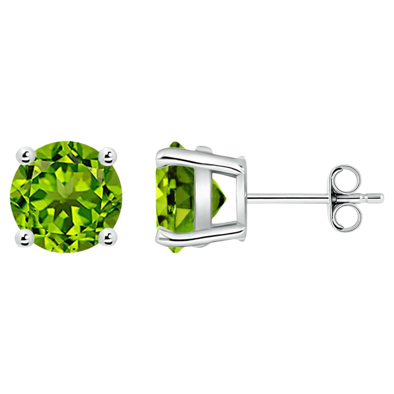 Pendientes Angara de oro macizo de 14 quilates con peridoto redondo de 4 quilates en engaste de cesta natural para mujer