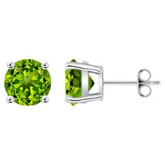 Angara Natural Basket-Set Round 4 ct Peridot Studs in 14K Solid Gold for Women