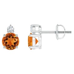 Angara Natural Basket-Set Round Citrine Stud Earrings with Diamond in 14K Gold