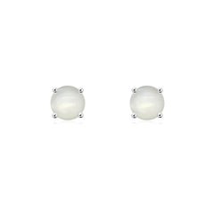Boucles d'oreilles en or massif 14 carats pour femmes, pierre de lune ronde sertie d'un panier, Angara Natural