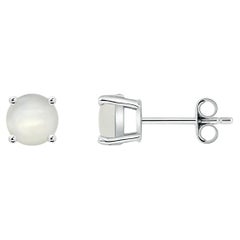 Borchie con pietra di luna tonda incastonata a cestino di Angara in oro massiccio 14K per donna