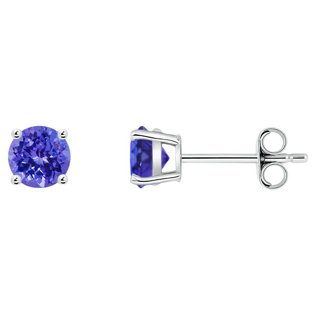 Boucles d
oreilles en or massif 14 carats pour femmes - Angara Natural Basket-Set Round Tanzanite Studs