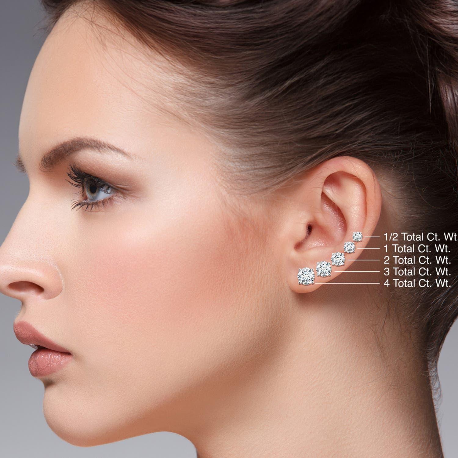 Moderne Angara - Boucles d'oreilles en or massif 14 carats avec solitaire en diamant serti en corbeille en vente