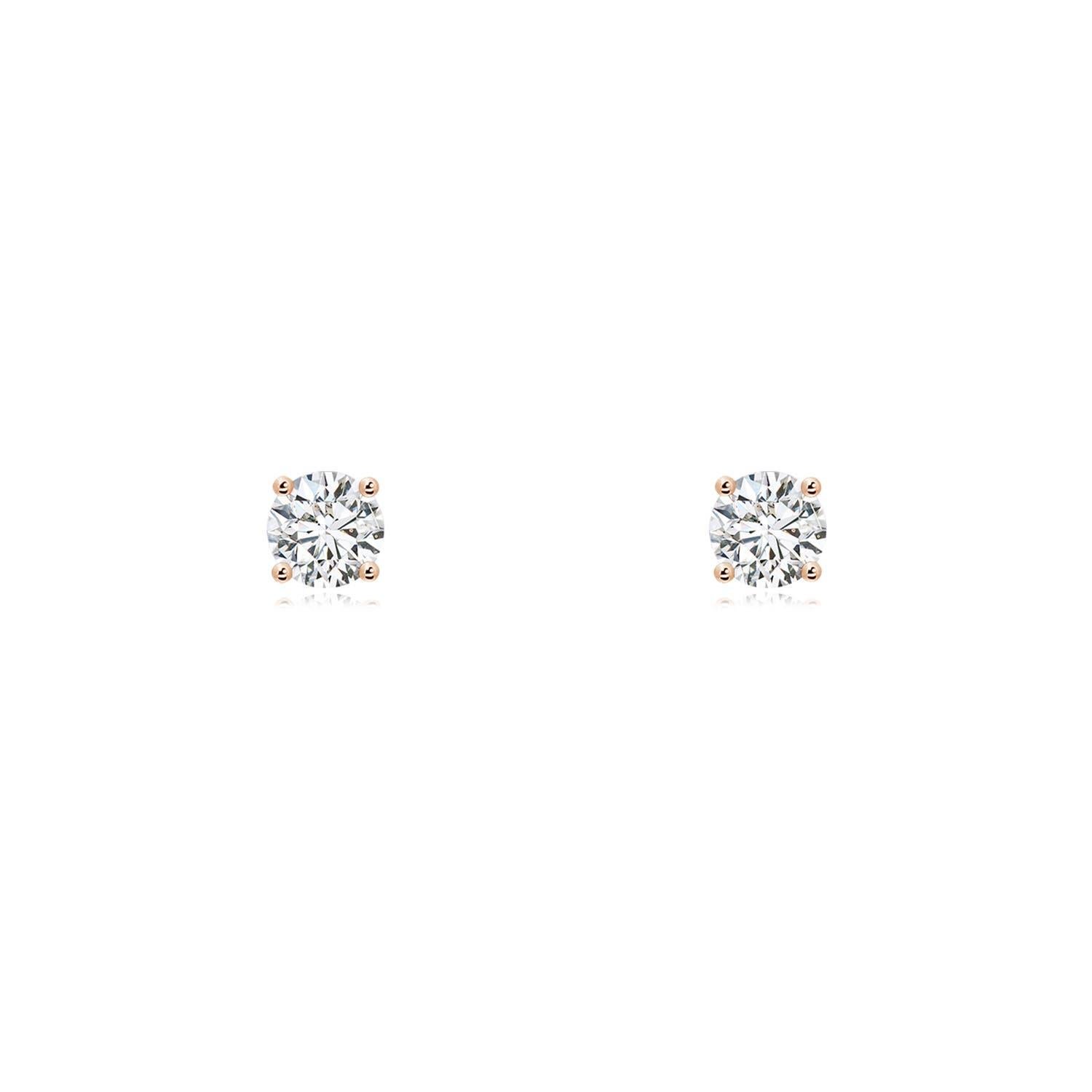 Angara - Boucles d'oreilles en or massif 14 carats avec solitaire en diamant serti en corbeille en vente 1