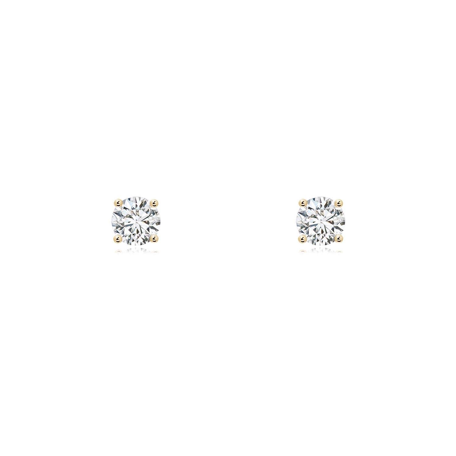 Angara - Boucles d'oreilles en or massif 14 carats avec solitaire en diamant serti en corbeille en vente 2