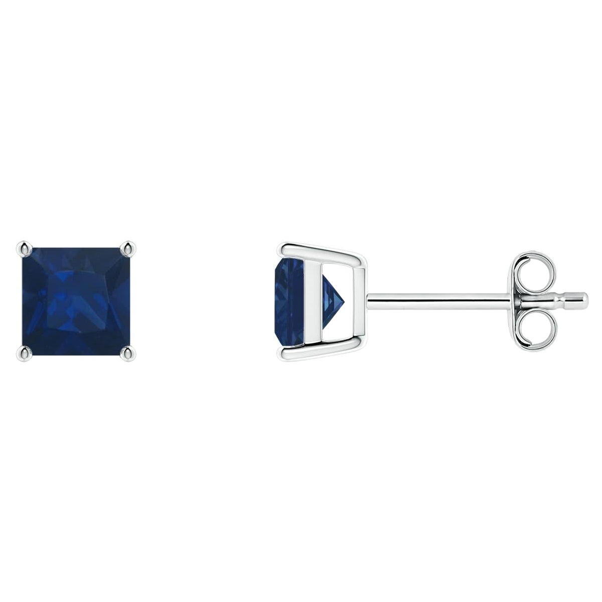 Angara Natural Basket-Set Square 1.3 ct Blue Sapphire Stud Earrings in 14K Gold