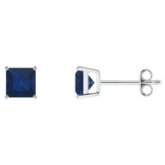 Angara Natural Basket-Set Square 1.3 ct Blue Sapphire Stud Earrings in 14K Gold