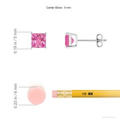 Pendientes de oro de 14 quilates con zafiro rosa cuadrado de 1,5 quilates en engaste de cesta natural Angara