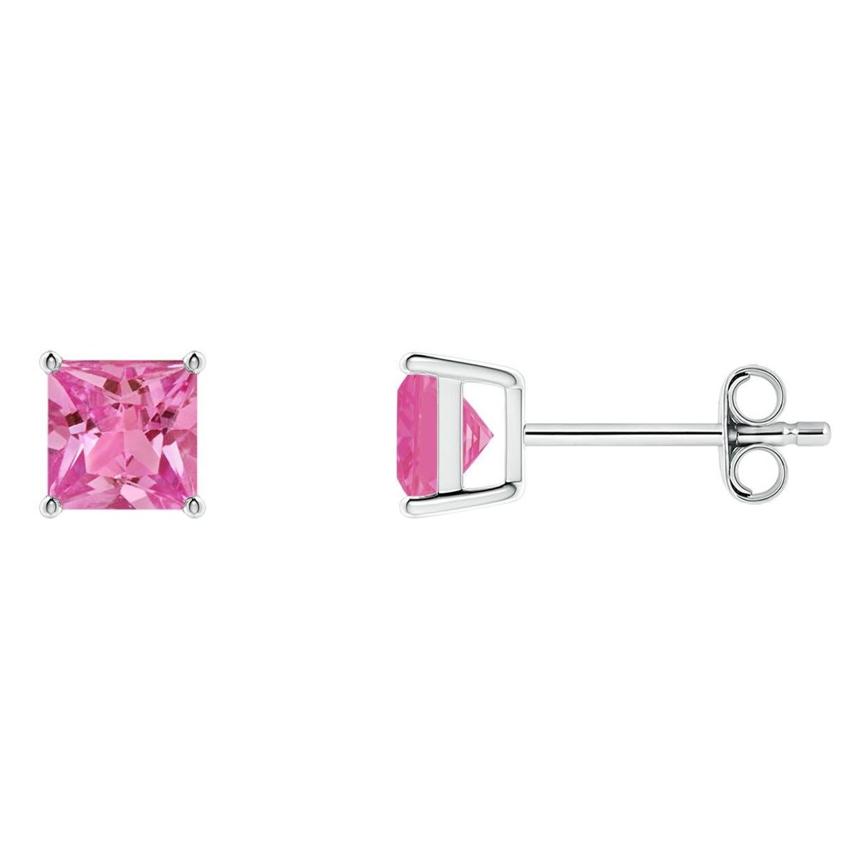 Angara Natural Basket-Set Square 1.5 ct Pink Sapphire Stud Ears in 14K Gold en vente