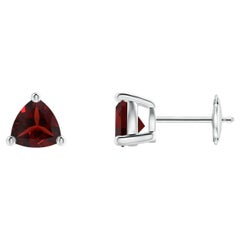 Angara Natural Basket-Set Trillion 1.7 ct Garnet Stud Earrings in 14K Solid Gold
