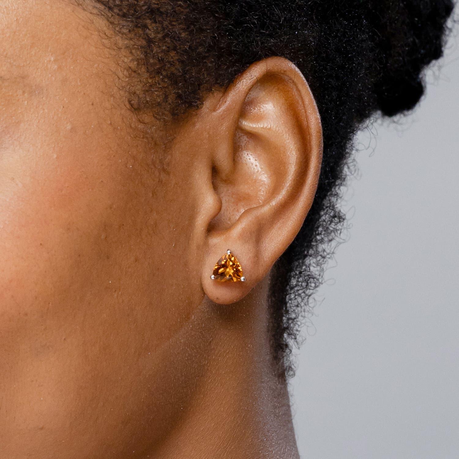 Taille trillion Angara - Boucles d'oreilles en or massif 14 carats avec citrine de 2,8 carats sertie de trillions naturels en vente