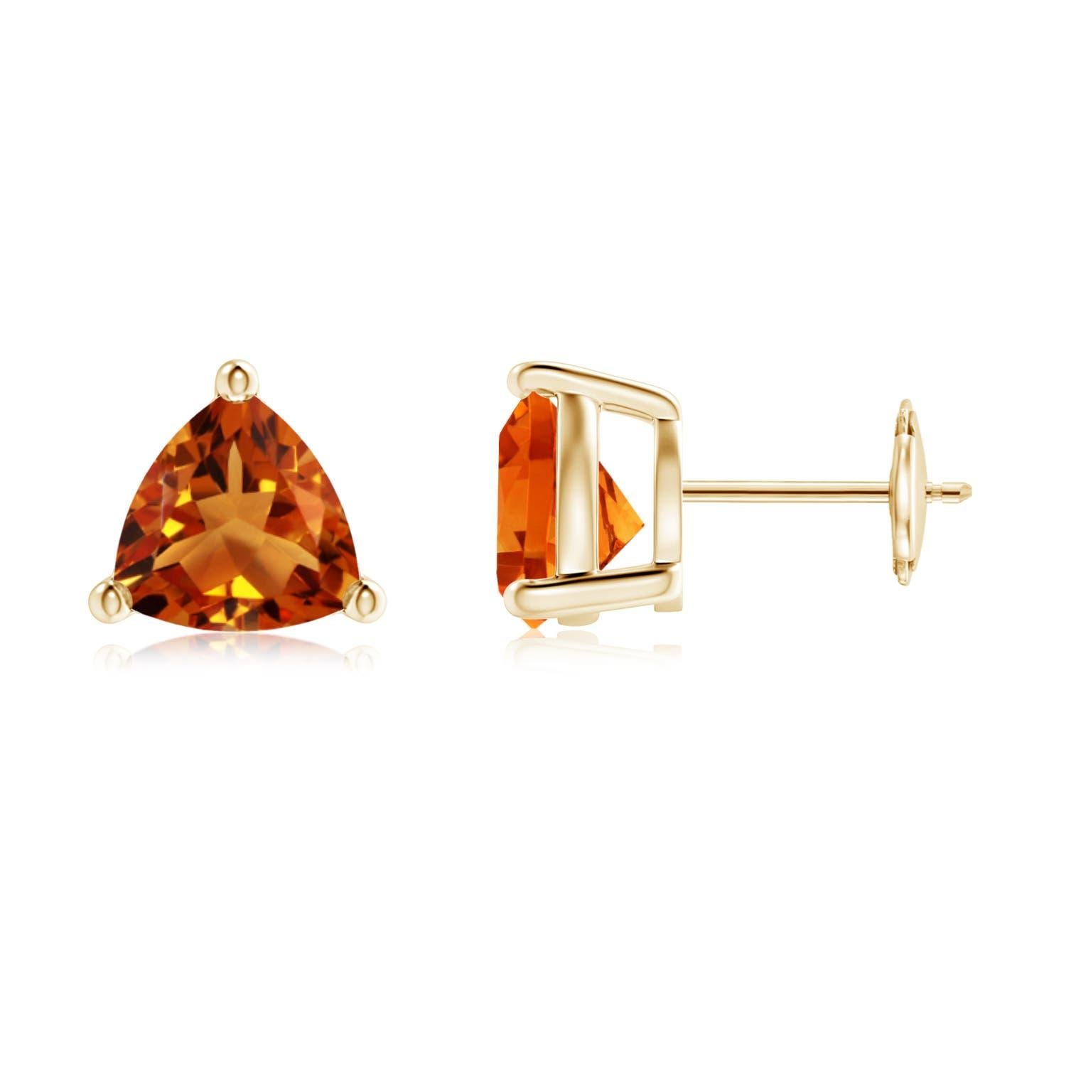 Angara - Boucles d'oreilles en or massif 14 carats avec citrine de 2,8 carats sertie de trillions naturels en vente 1