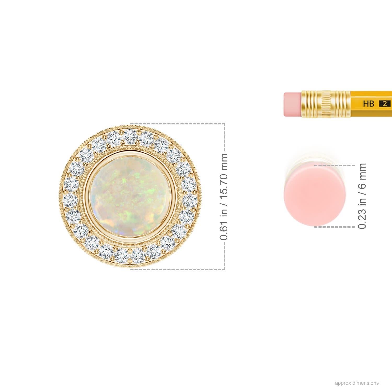 Women's Angara Natural Bezel-Set 1.15ct Opal Pendant with Diamond Halo in 14K Solid Gold For Sale