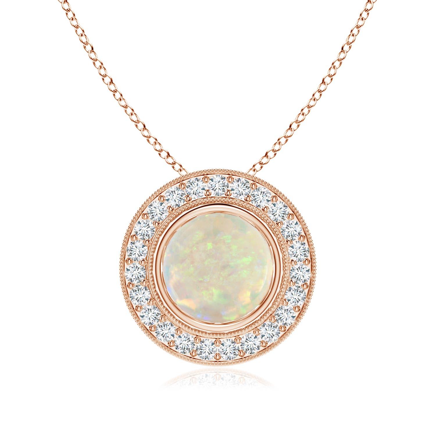 Angara Natural Bezel-Set 1.15ct Opal Pendant with Diamond Halo in 14K Solid Gold For Sale 2