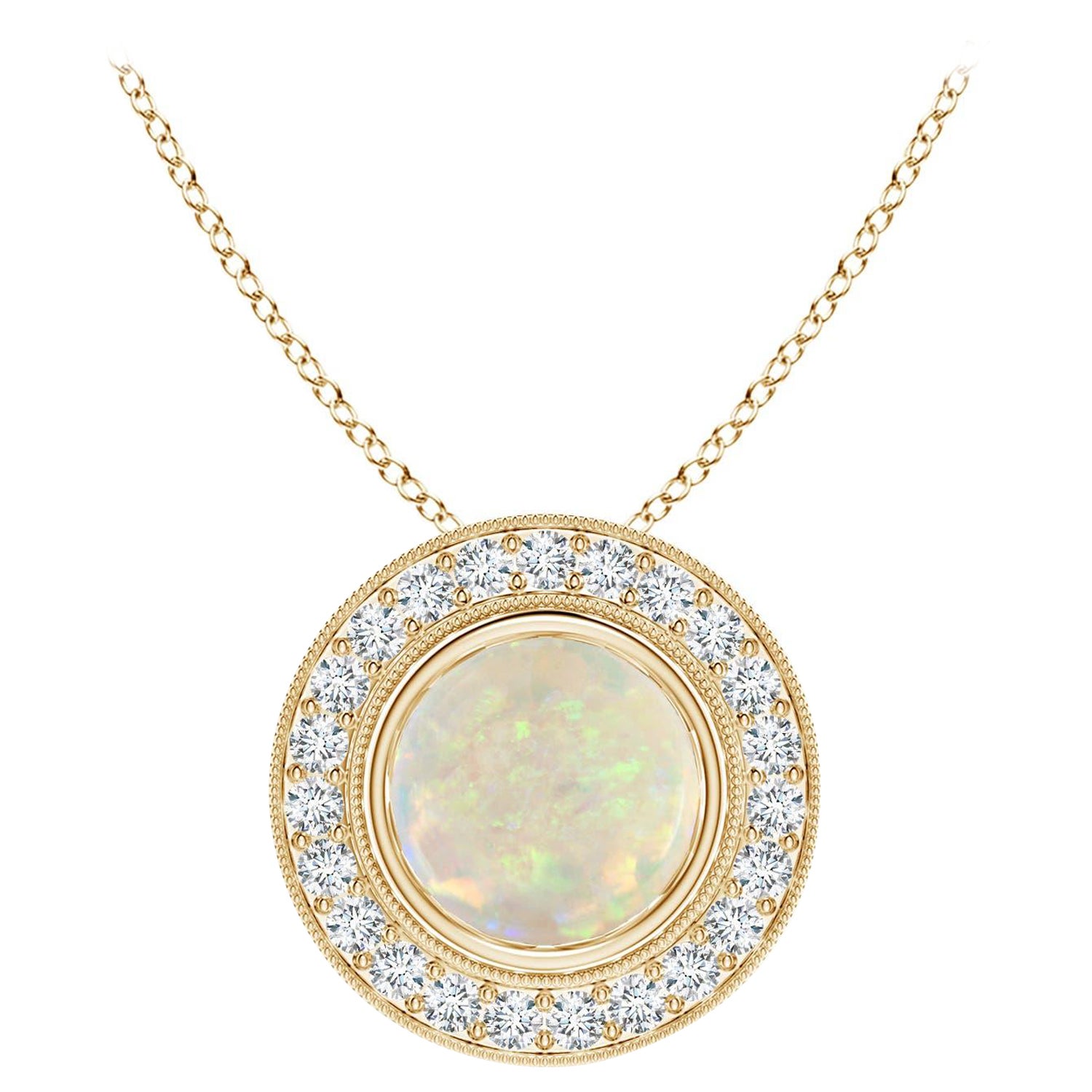 Angara Natural Bezel-Set 1.15ct Opal Pendant with Diamond Halo in 14K Solid Gold