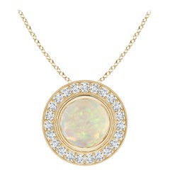 Angara Natural Bezel-Set 1.15ct Opal Pendant with Diamond Halo in 14K Solid Gold