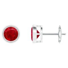 Angara Natural Bezel-Set 1.2 ct Ruby Solitaire Stud Earrings in 14K Solid Gold