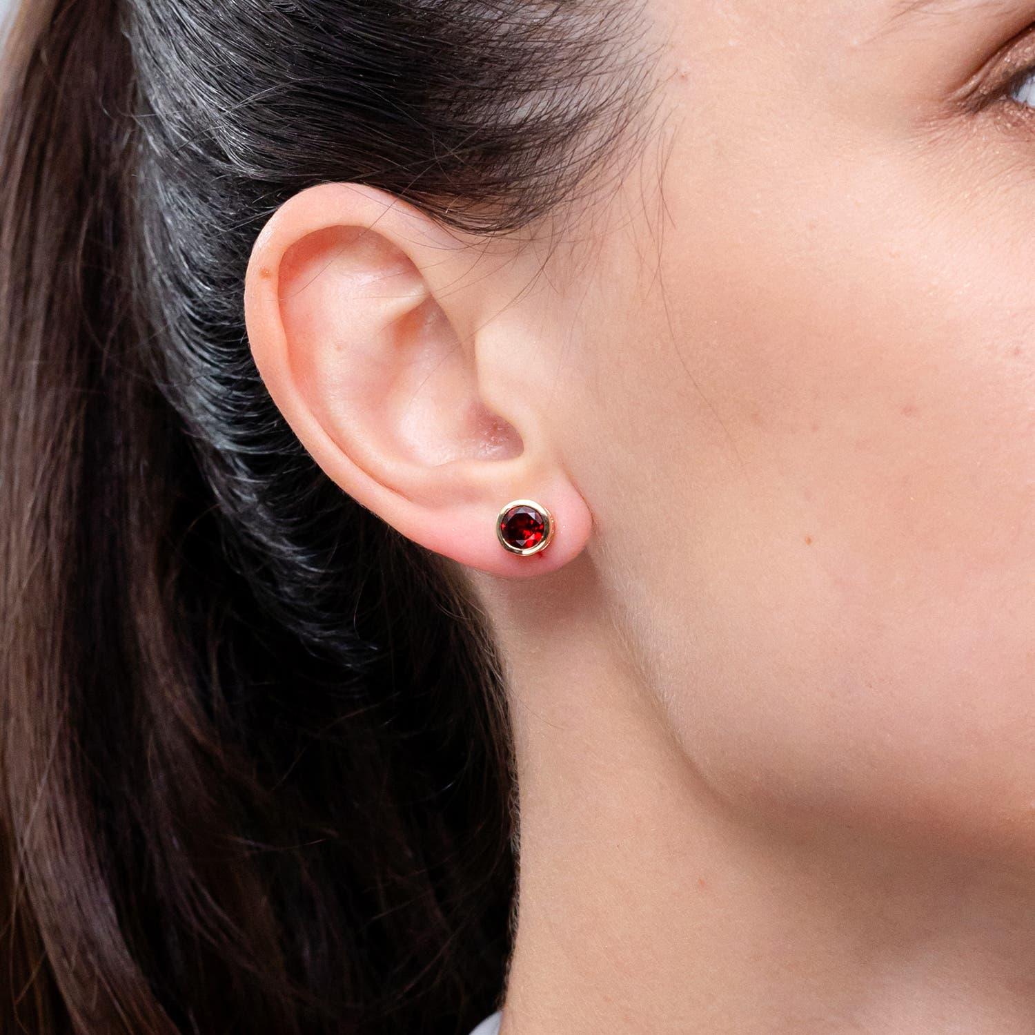 Modern Angara Natural Bezel-Set 2 ct Garnet Solitaire Stud Earrings in 14K Solid Gold For Sale