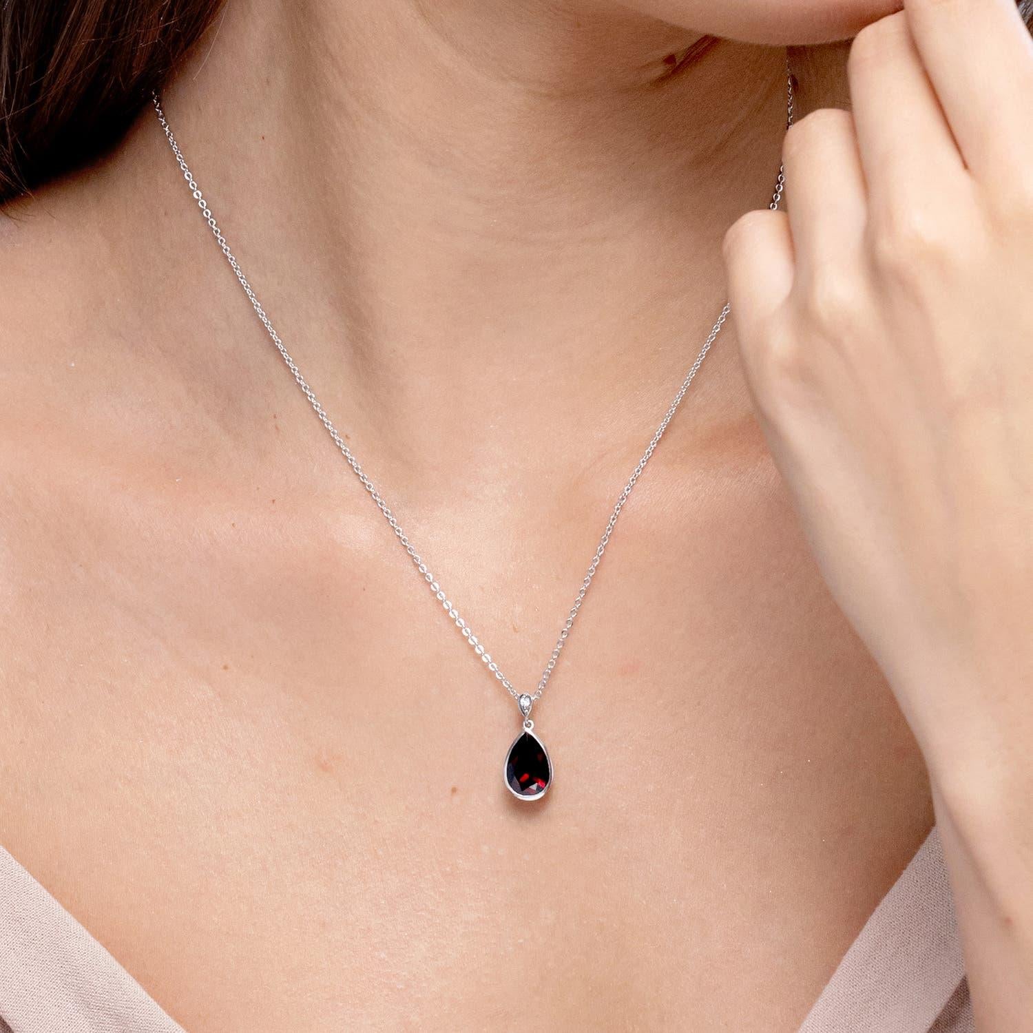 Modern Angara Natural Bezel-Set 3.5 ct Garnet Teardrop Pendant with Diamond in 14K Gold For Sale