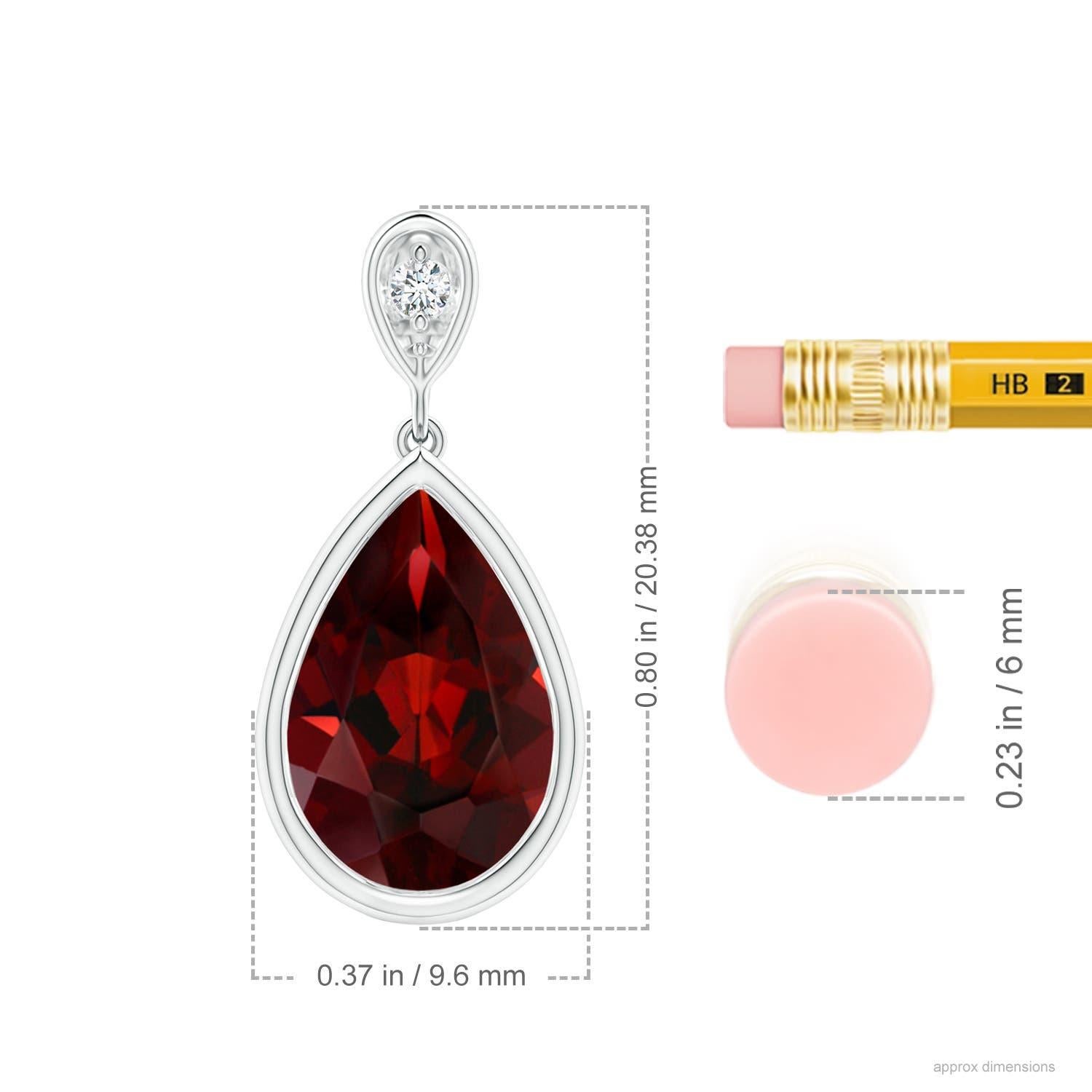 Pear Cut Angara Natural Bezel-Set 3.5 ct Garnet Teardrop Pendant with Diamond in 14K Gold For Sale