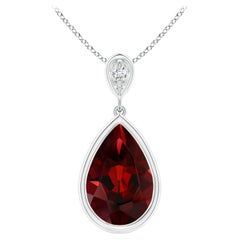 Angara Natural Bezel-Set 3.5 ct Garnet Teardrop Pendant with Diamond in 14K Gold