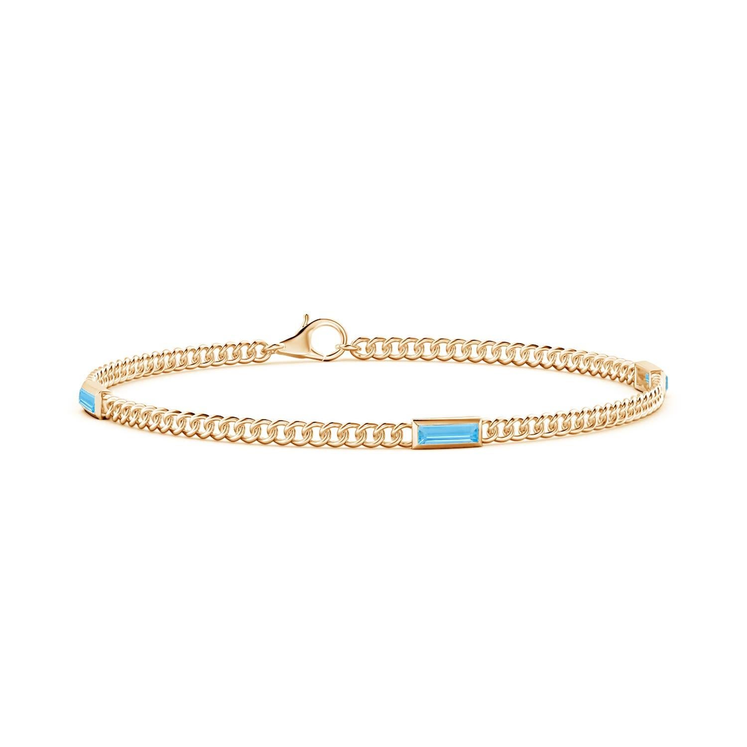 Angara Natural Bezel-Set Baguette Swiss Blue Topaz Link Chain Bracelet 14K Gold In New Condition For Sale In Los Angeles, CA