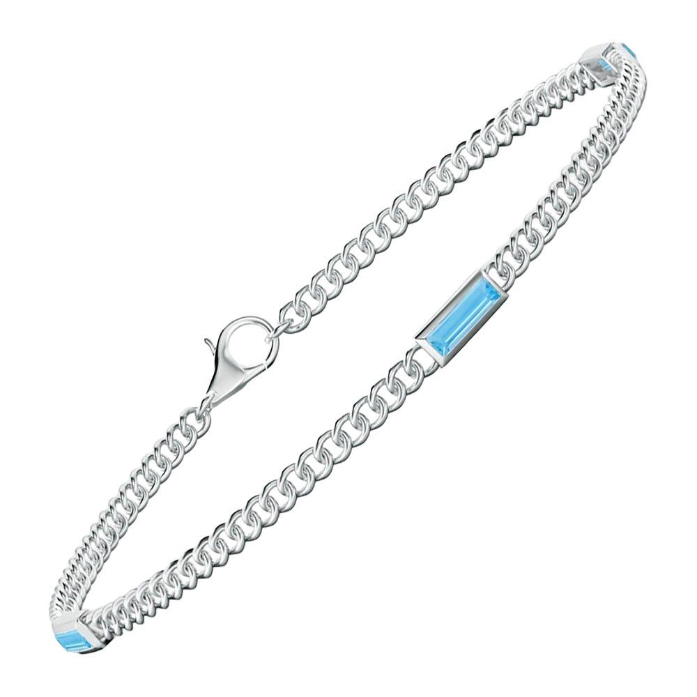 Angara Natural Bezel-Set Baguette Swiss Blue Topaz Link Chain Bracelet 14K Gold