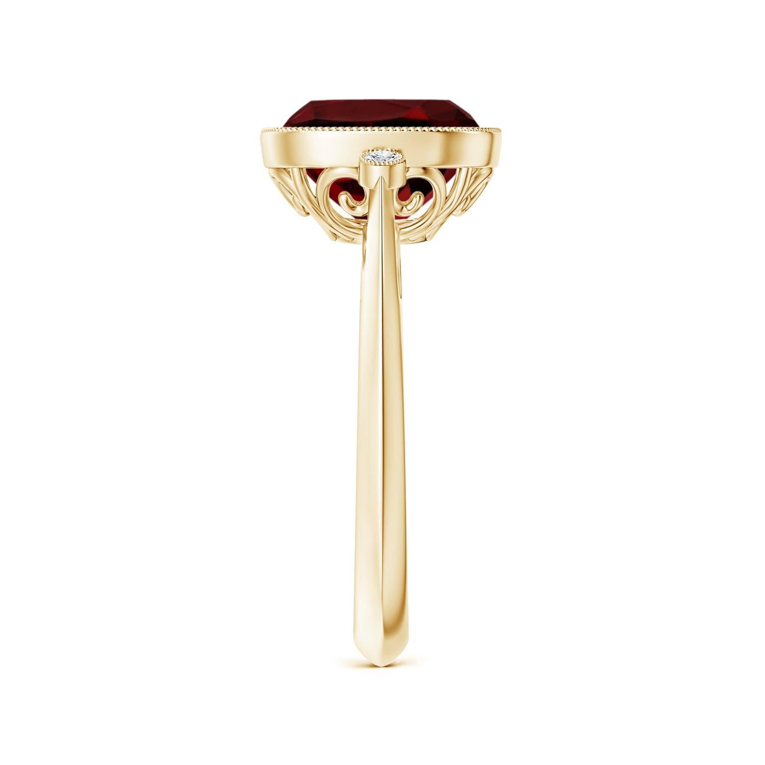 Angara natürlichen Lünette Set Kissen 3,6ct Granat Ring in 14K massivem Gold für Frauen (Kissenschliff) im Angebot