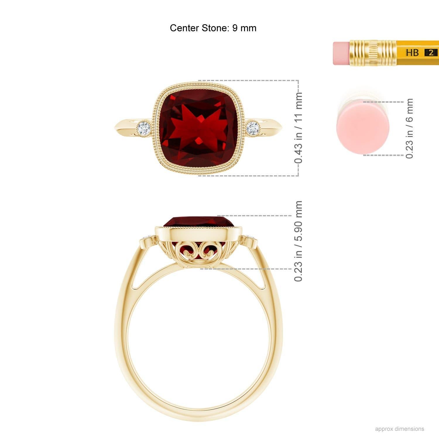Angara natürlichen Lünette Set Kissen 3,6ct Granat Ring in 14K massivem Gold für Frauen im Zustand „Neu“ im Angebot in Los Angeles, CA