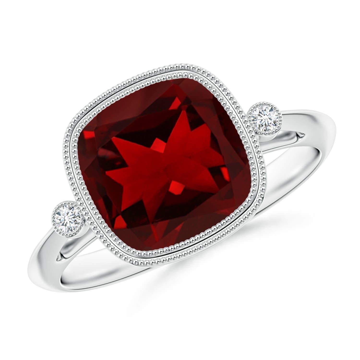 Angara natürlichen Lünette Set Kissen 3,6ct Granat Ring in 14K massivem Gold für Frauen Damen im Angebot