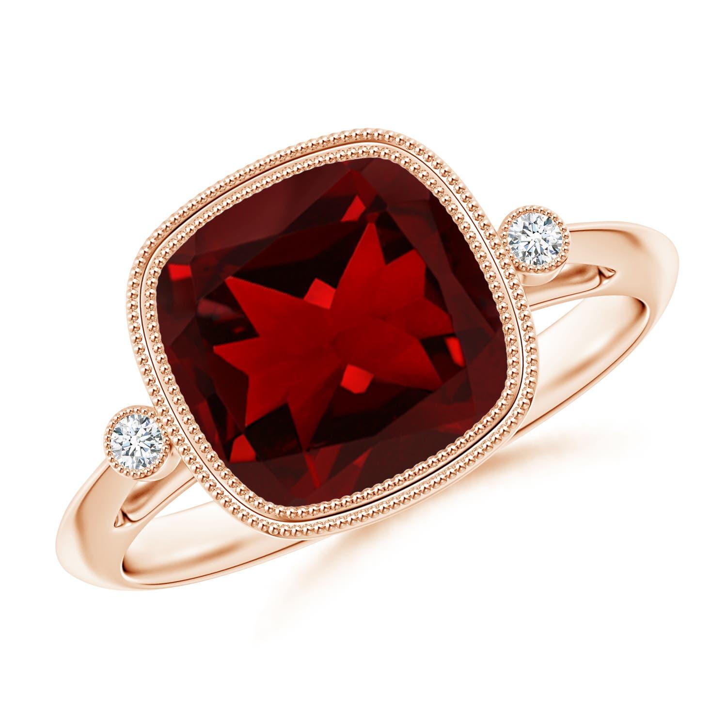 Angara natürlichen Lünette Set Kissen 3,6ct Granat Ring in 14K massivem Gold für Frauen im Angebot 1
