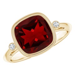 Angara Natural Bezel Set Cushion 3.6ct Garnet Ring in 14K Solid Gold for Women
