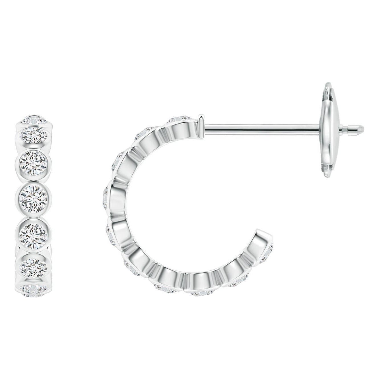 Angara Natural Bezel-Set Diamond Huggie Hoop Earring in 14K Solid Gold for Women