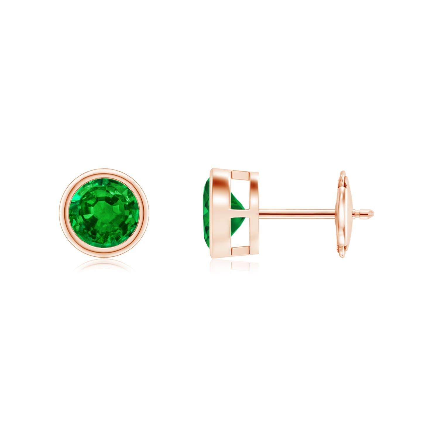 Angara - Boucles d'oreilles solitaires en or massif 14K serties d'émeraudes naturelles avec chaton Pour femmes en vente