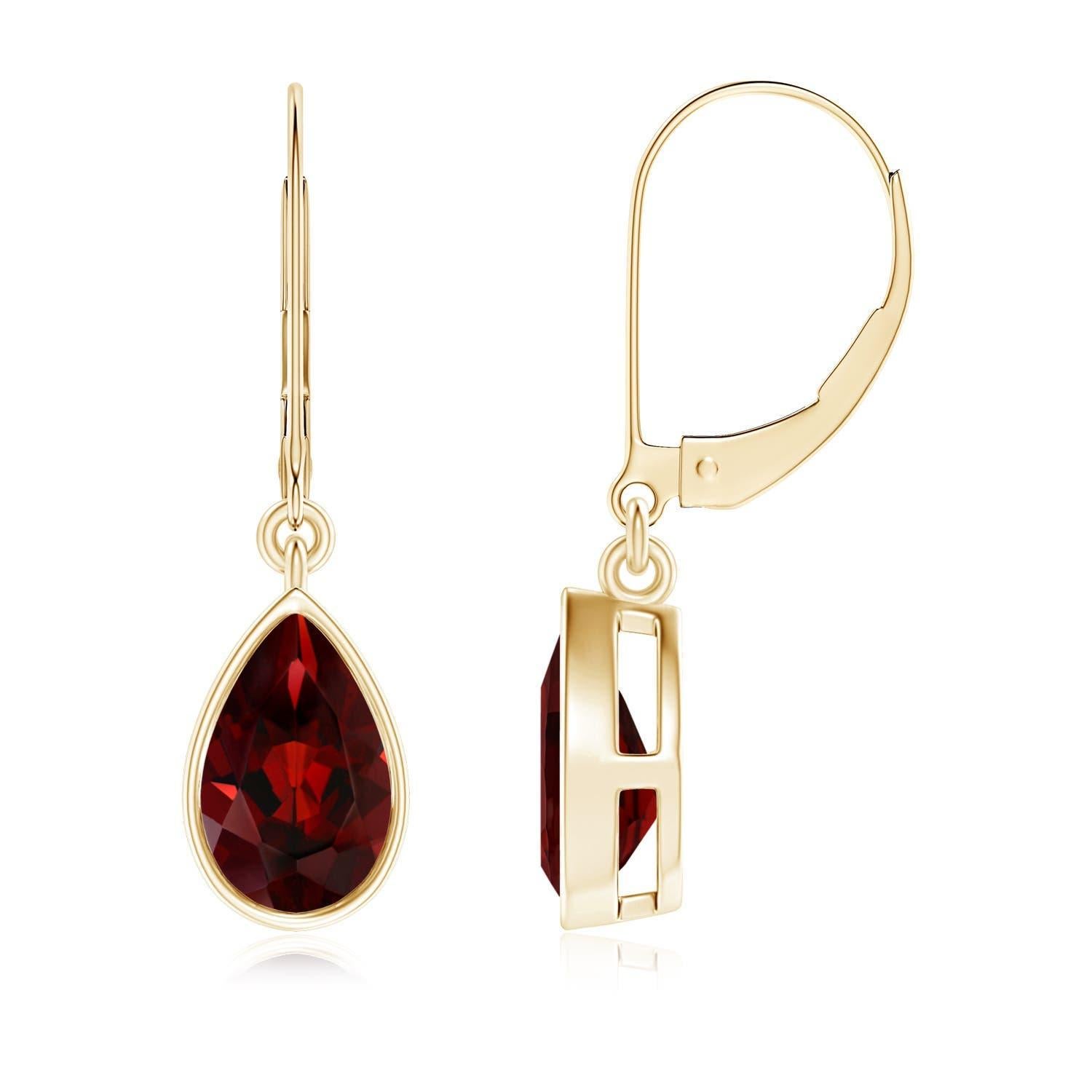 Pendientes de oro de 14 quilates con bisel de pera natural y granate de 2,4 ct, engarzados en bisel en venta 1